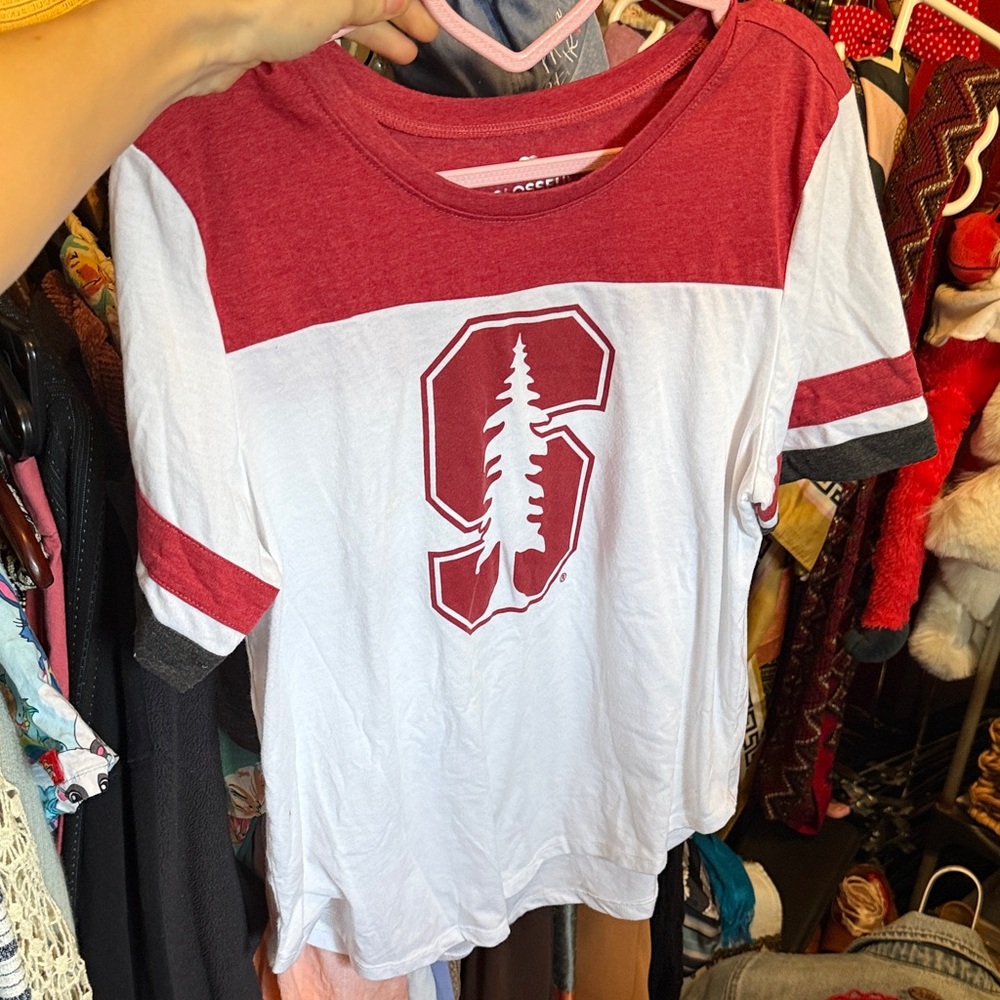 Women's Red and White Short Sleeve Tee